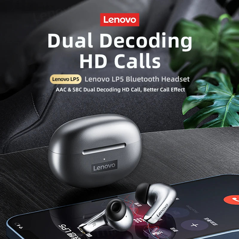 Fones de ouvido lenovo lp5 sem fio bluetooth. A alta tecnologiom microfone esportes à prova água