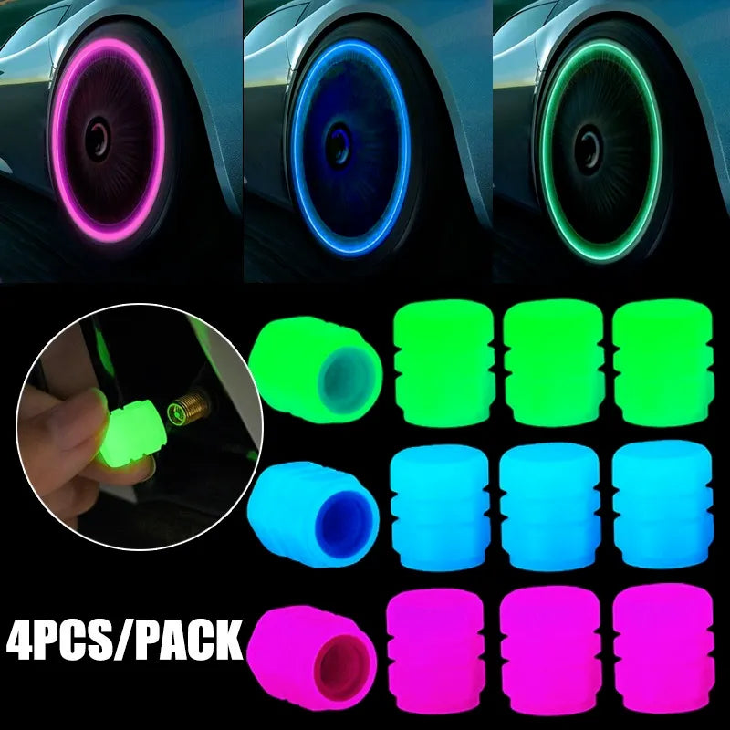 1/2/4PCS Universal Luminous Valve Cap Dust-proof Tires Wheel Hub Valve Glowing Tyre Stem Covers Applicable Car Motorcycle Bike